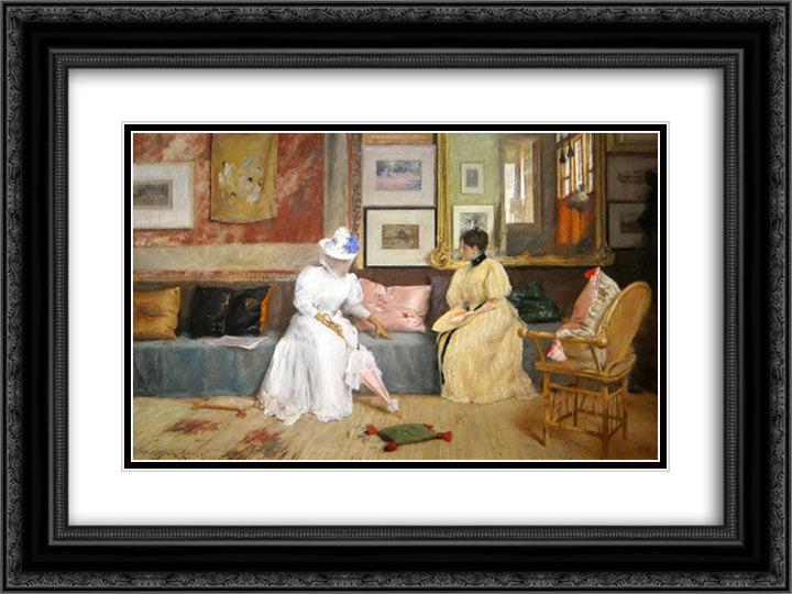 A Friendly Call 24x18 Black Ornate Wood Framed Art Print Poster with Double Matting by Chase, William Merritt