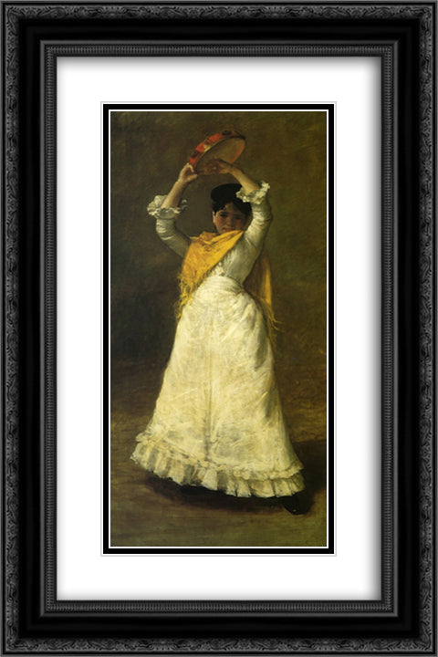 A Madrid Dancing Girl 16x24 Black Ornate Wood Framed Art Print Poster with Double Matting by Chase, William Merritt