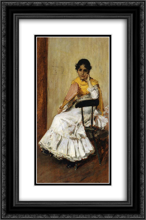 A Spanish Girl (Portrait of Mrs. Chase in Spanish Dress) 16x24 Black Ornate Wood Framed Art Print Poster with Double Matting by Chase, William Merritt