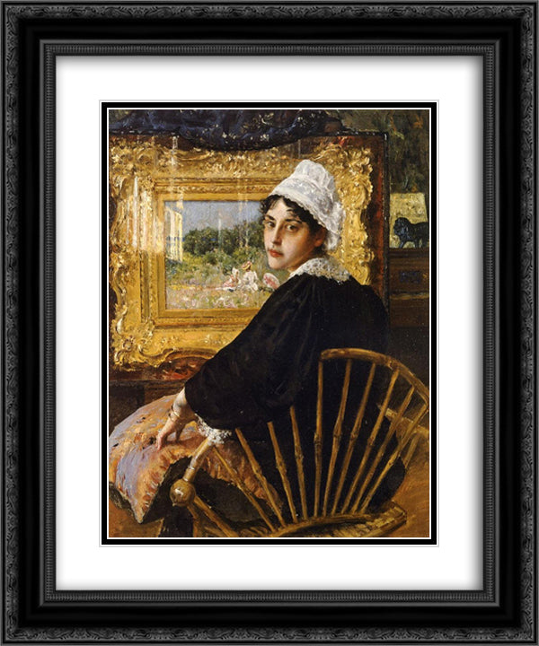 A Study (The Artist's Wife) 20x24 Black Ornate Wood Framed Art Print Poster with Double Matting by Chase, William Merritt