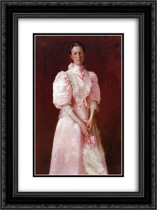 A Study in Pink (Portrait of Mrs. Robert P. McDougal) 18x24 Black Ornate Wood Framed Art Print Poster with Double Matting by Chase, William Merritt