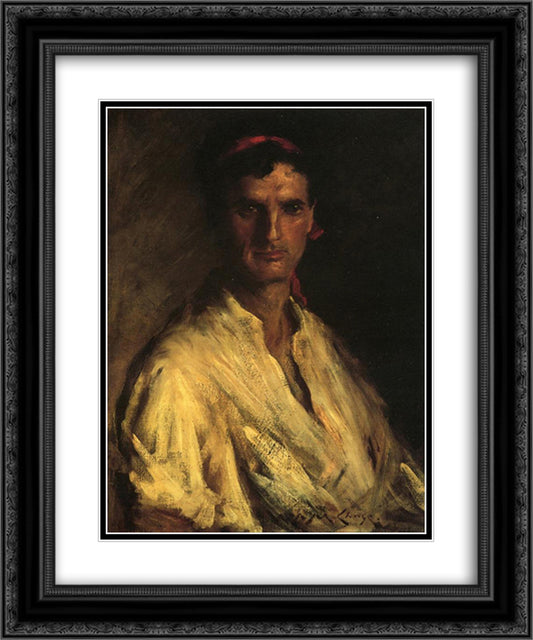 A Young Roman 20x24 Black Ornate Wood Framed Art Print Poster with Double Matting by Chase, William Merritt