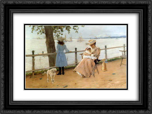 Afternoon by the Sea (aka Gravesend Bay) 24x18 Black Ornate Wood Framed Art Print Poster with Double Matting by Chase, William Merritt