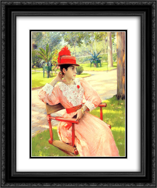 Afternoon In The Park 20x24 Black Ornate Wood Framed Art Print Poster with Double Matting by Chase, William Merritt