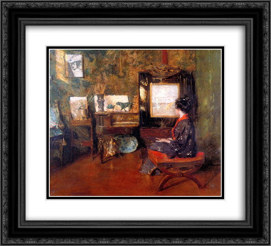 Alice in studio in Shinnecock Long Island Sun 22x20 Black Ornate Wood Framed Art Print Poster with Double Matting by Chase, William Merritt