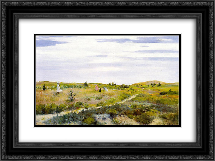 Along the Path at Shinnecock 24x18 Black Ornate Wood Framed Art Print Poster with Double Matting by Chase, William Merritt