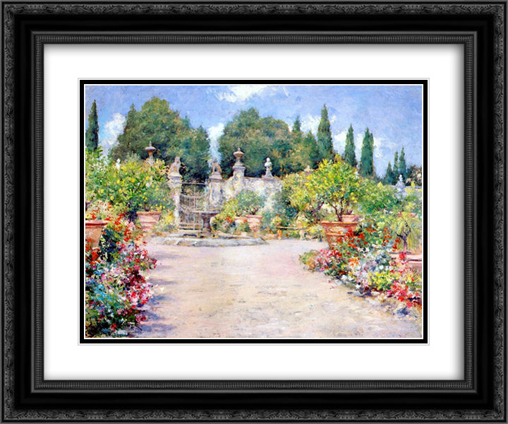 An Italian Garden 24x20 Black Ornate Wood Framed Art Print Poster with Double Matting by Chase, William Merritt