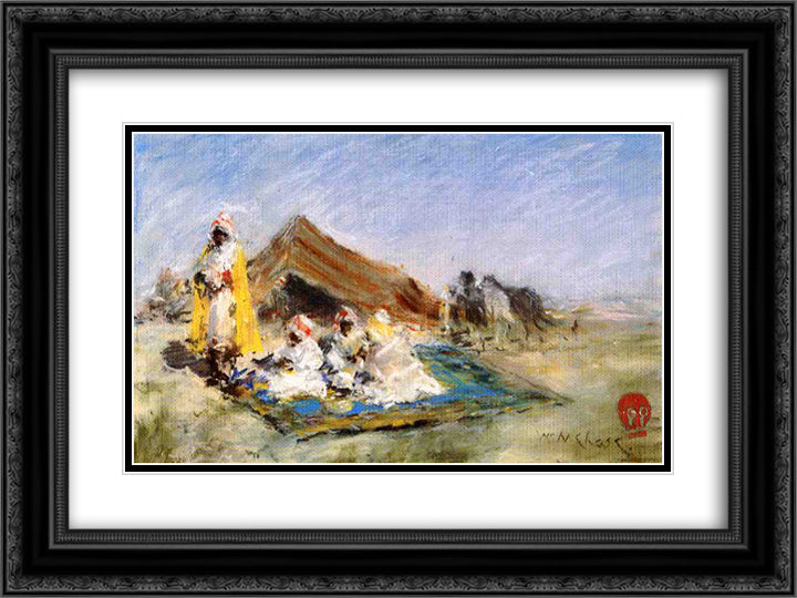 Arab Encampment 24x18 Black Ornate Wood Framed Art Print Poster with Double Matting by Chase, William Merritt