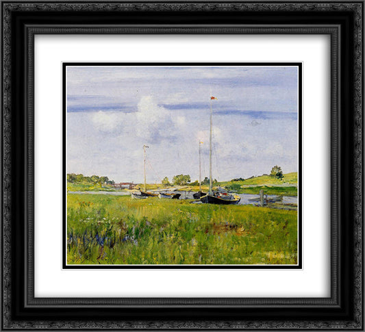 At the Boat Landing 22x20 Black Ornate Wood Framed Art Print Poster with Double Matting by Chase, William Merritt