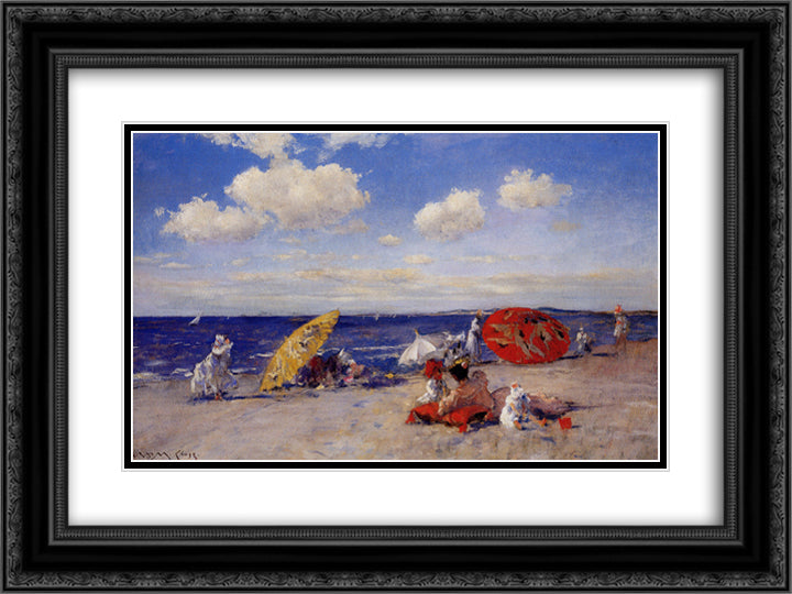 At the seaside 24x18 Black Ornate Wood Framed Art Print Poster with Double Matting by Chase, William Merritt