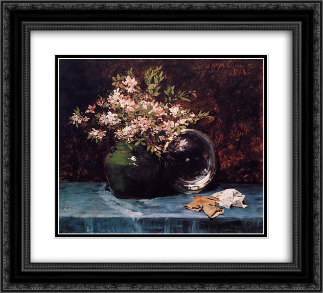 Azaleas 22x20 Black Ornate Wood Framed Art Print Poster with Double Matting by Chase, William Merritt