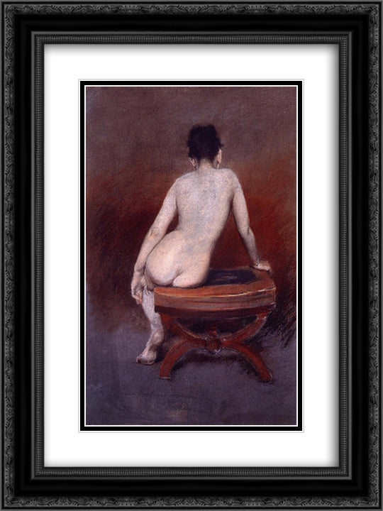 Back of a Nude 18x24 Black Ornate Wood Framed Art Print Poster with Double Matting by Chase, William Merritt