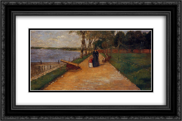 Bath Beach - a Sketch 24x16 Black Ornate Wood Framed Art Print Poster with Double Matting by Chase, William Merritt