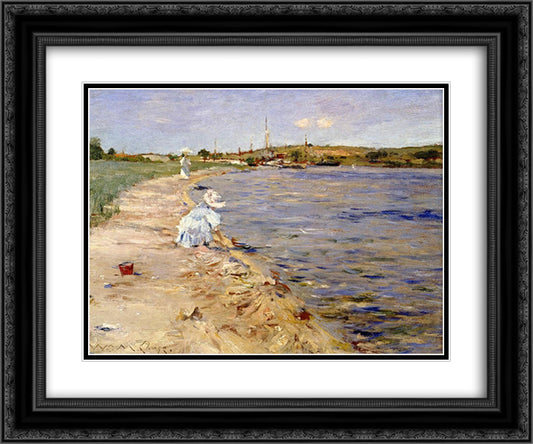 Beach Scene - Morning at Canoe Place 24x20 Black Ornate Wood Framed Art Print Poster with Double Matting by Chase, William Merritt