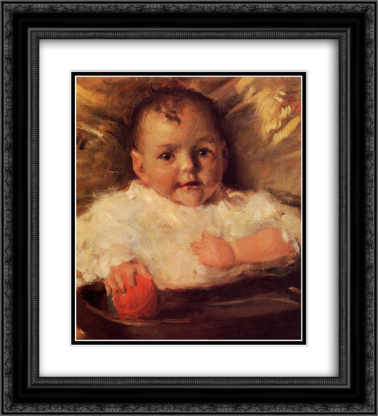 Bobbie, A Portrait Sketch 20x22 Black Ornate Wood Framed Art Print Poster with Double Matting by Chase, William Merritt