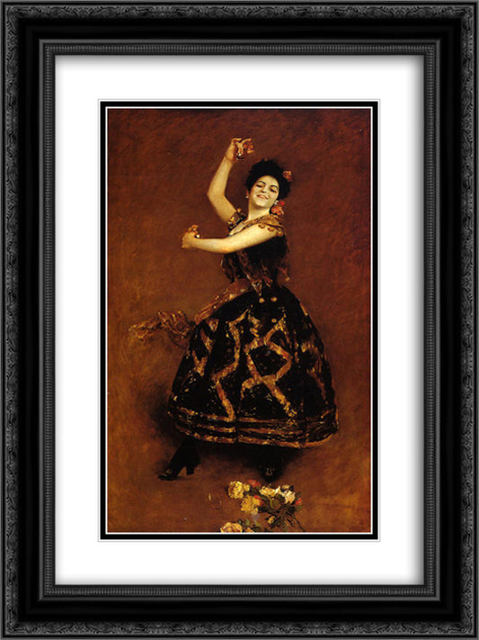 Carmencita 18x24 Black Ornate Wood Framed Art Print Poster with Double Matting by Chase, William Merritt