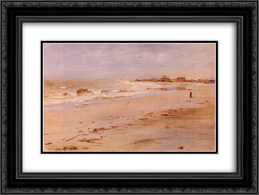 Coastal View 24x18 Black Ornate Wood Framed Art Print Poster with Double Matting by Chase, William Merritt