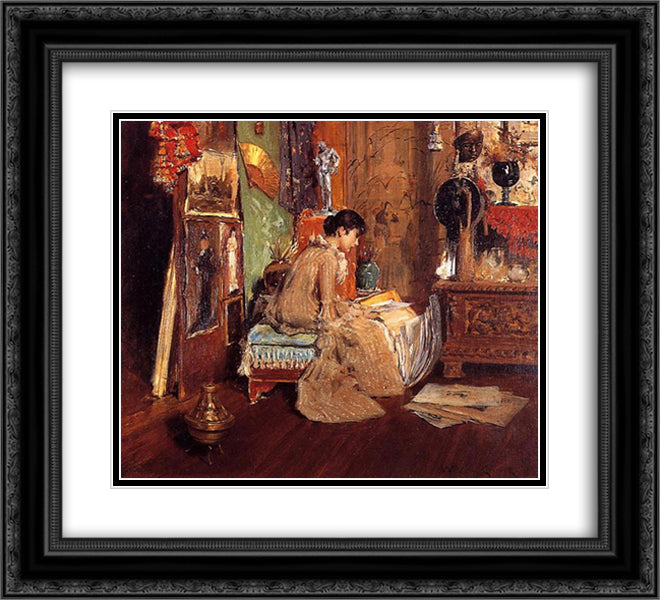 Connoisseur - The Studio Corner 22x20 Black Ornate Wood Framed Art Print Poster with Double Matting by Chase, William Merritt