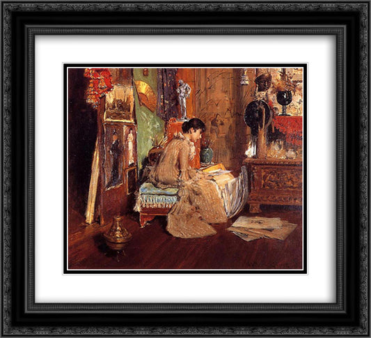 Connoisseur - The Studio Corner 22x20 Black Ornate Wood Framed Art Print Poster with Double Matting by Chase, William Merritt