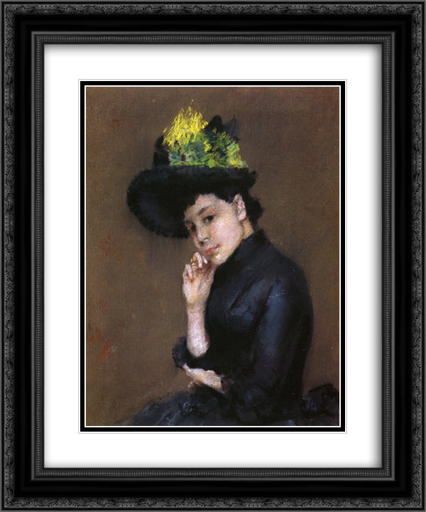 Contemplation 20x24 Black Ornate Wood Framed Art Print Poster with Double Matting by Chase, William Merritt