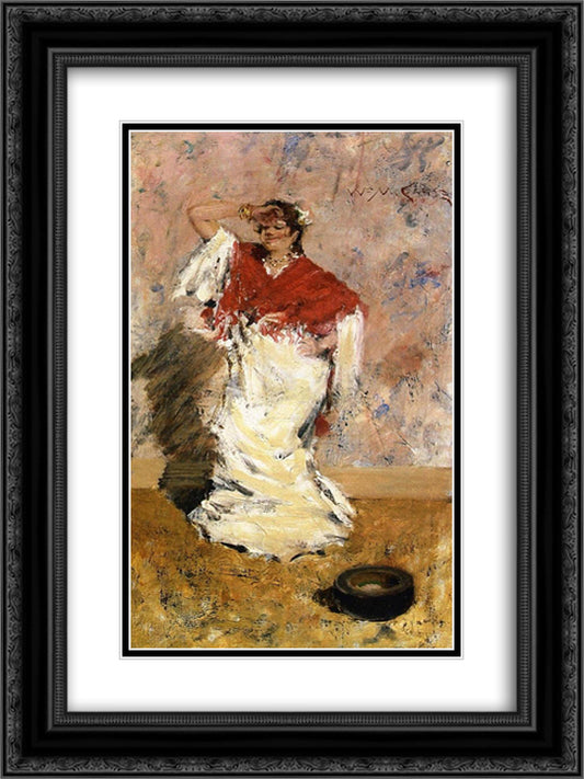 Dancing Girl 18x24 Black Ornate Wood Framed Art Print Poster with Double Matting by Chase, William Merritt