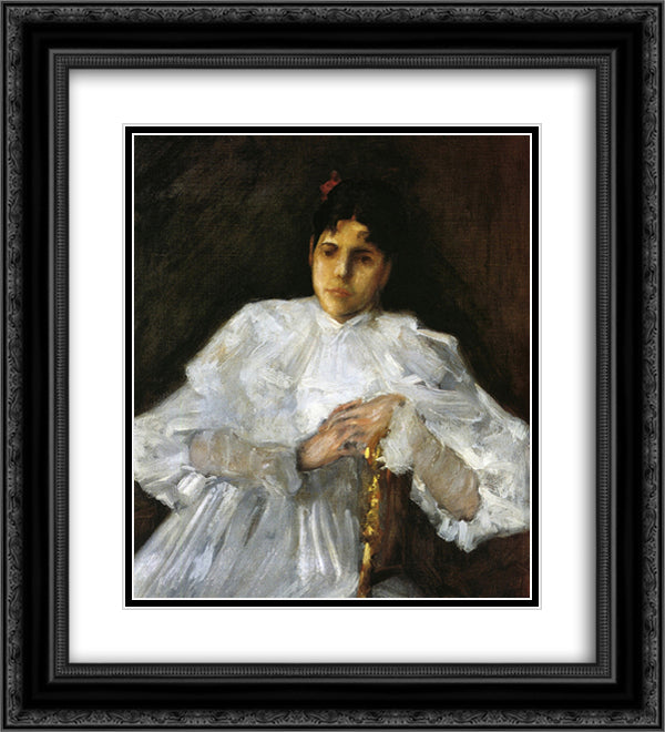 Girl in White 20x22 Black Ornate Wood Framed Art Print Poster with Double Matting by Chase, William Merritt