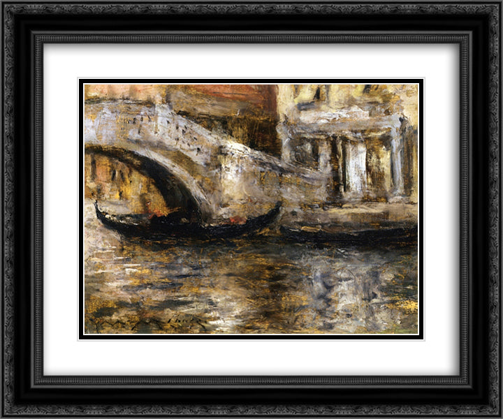 Gondolas along Venetian Canal (aka Gondola in Venice) 24x20 Black Ornate Wood Framed Art Print Poster with Double Matting by Chase, William Merritt