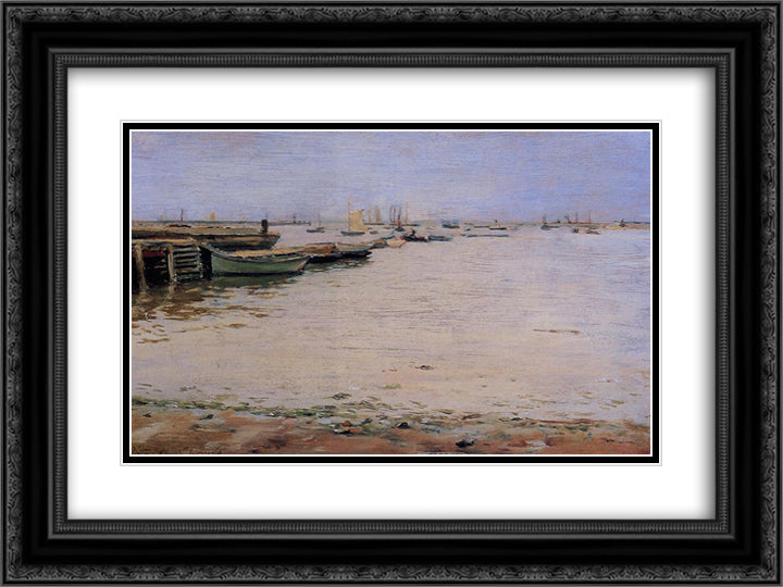 Gowanus Bay (aka Misty Day, Gowanus Bay) 24x18 Black Ornate Wood Framed Art Print Poster with Double Matting by Chase, William Merritt