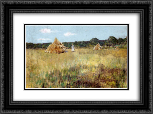 Grain Field, Shinnecock Hills 24x18 Black Ornate Wood Framed Art Print Poster with Double Matting by Chase, William Merritt