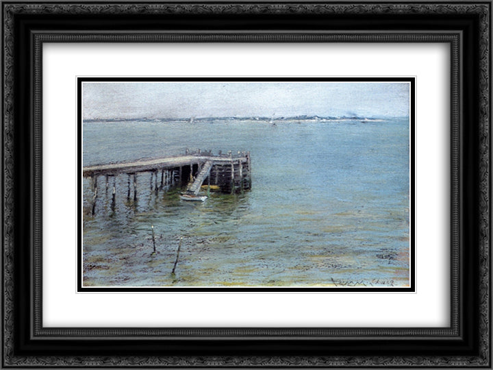 Gravesend Bay (aka The Lower Bay) 24x18 Black Ornate Wood Framed Art Print Poster with Double Matting by Chase, William Merritt