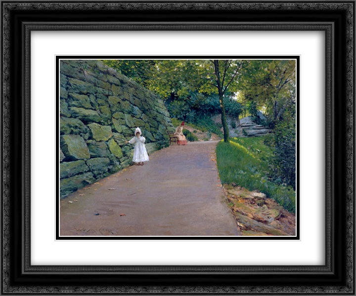 In the Park - a By-Path 24x20 Black Ornate Wood Framed Art Print Poster with Double Matting by Chase, William Merritt