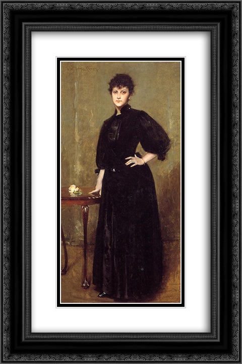 Lady in Black 16x24 Black Ornate Wood Framed Art Print Poster with Double Matting by Chase, William Merritt