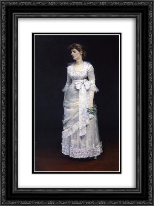 Lady in White Gown 18x24 Black Ornate Wood Framed Art Print Poster with Double Matting by Chase, William Merritt