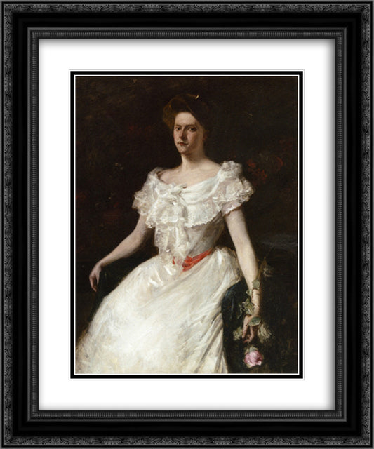 Lady with a Rose 20x24 Black Ornate Wood Framed Art Print Poster with Double Matting by Chase, William Merritt