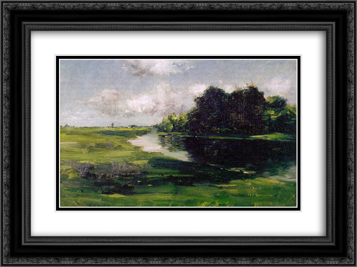 Long Island Landscape after a Shower of Rain 24x18 Black Ornate Wood Framed Art Print Poster with Double Matting by Chase, William Merritt