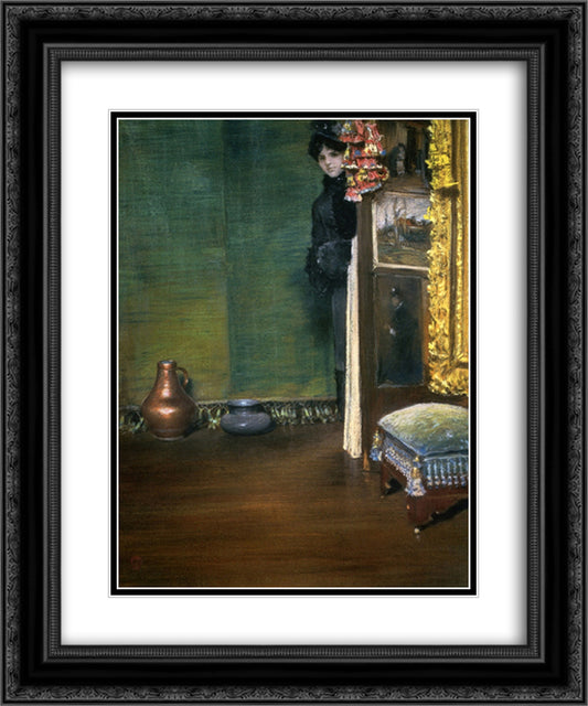 May I Come In 20x24 Black Ornate Wood Framed Art Print Poster with Double Matting by Chase, William Merritt