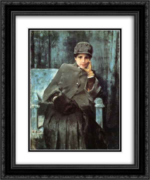 Meditation (Portrait of the Artist's Wife) 20x24 Black Ornate Wood Framed Art Print Poster with Double Matting by Chase, William Merritt