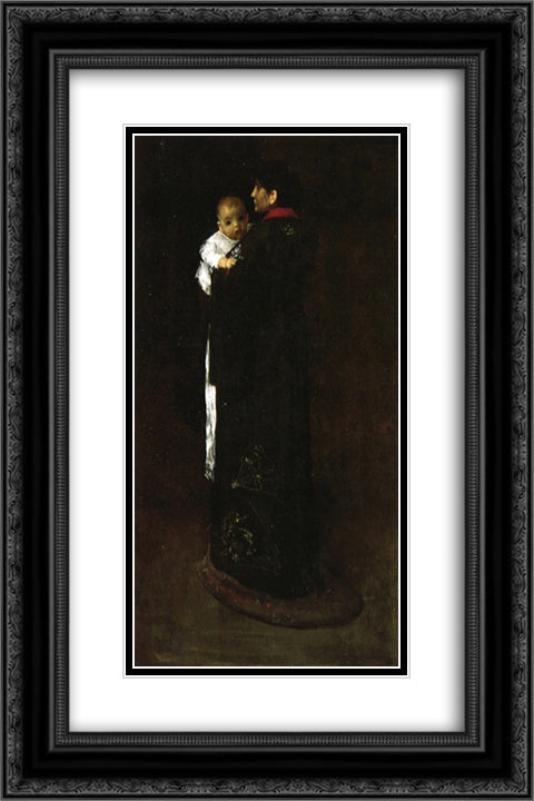 Mother and Child (The First Portrait) 16x24 Black Ornate Wood Framed Art Print Poster with Double Matting by Chase, William Merritt