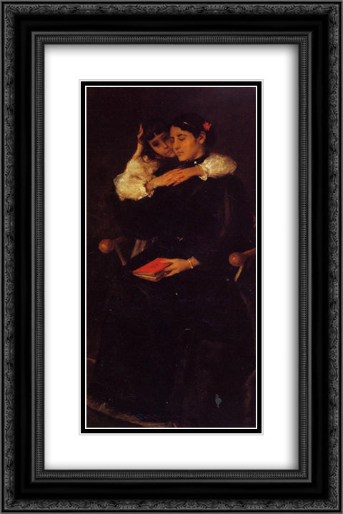 Mrs. Chase and Cosy 16x24 Black Ornate Wood Framed Art Print Poster with Double Matting by Chase, William Merritt