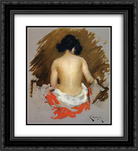 Nude 20x22 Black Ornate Wood Framed Art Print Poster with Double Matting by Chase, William Merritt