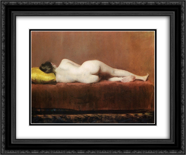 Nude Recumbent 24x20 Black Ornate Wood Framed Art Print Poster with Double Matting by Chase, William Merritt