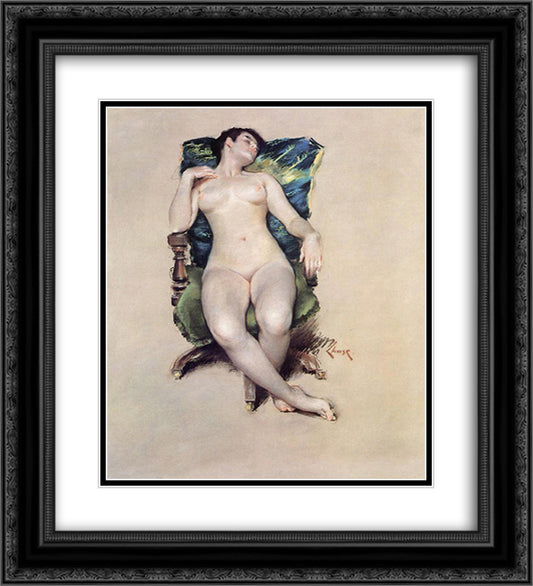 Nude Resting 20x22 Black Ornate Wood Framed Art Print Poster with Double Matting by Chase, William Merritt