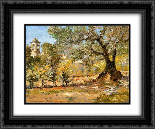 Olive Trees, Florence 24x20 Black Ornate Wood Framed Art Print Poster with Double Matting by Chase, William Merritt