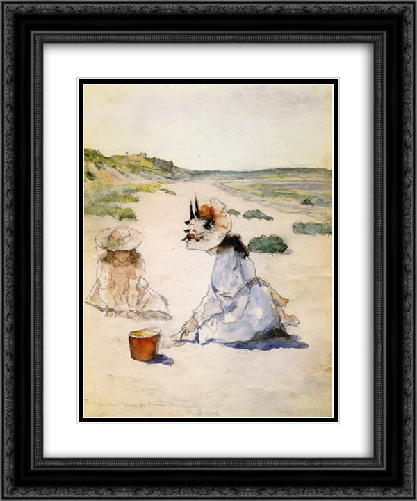 On the Beach, Shinnecock 20x24 Black Ornate Wood Framed Art Print Poster with Double Matting by Chase, William Merritt