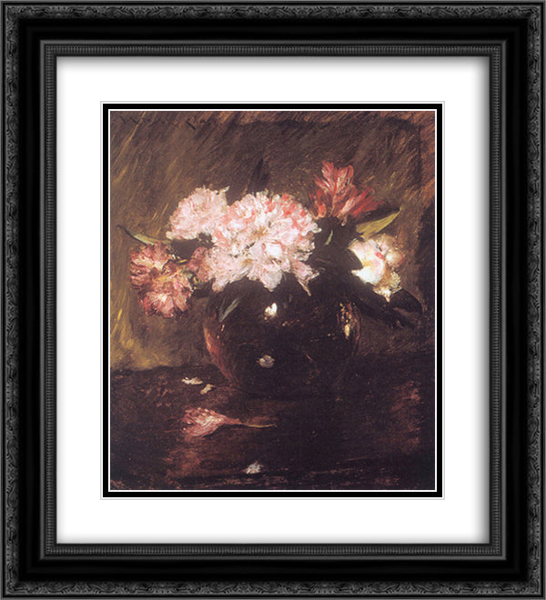 Peonies 20x22 Black Ornate Wood Framed Art Print Poster with Double Matting by Chase, William Merritt