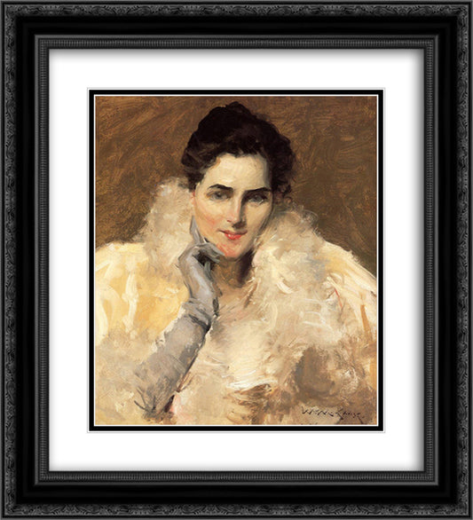 Portrait of a Lady 20x22 Black Ornate Wood Framed Art Print Poster with Double Matting by Chase, William Merritt