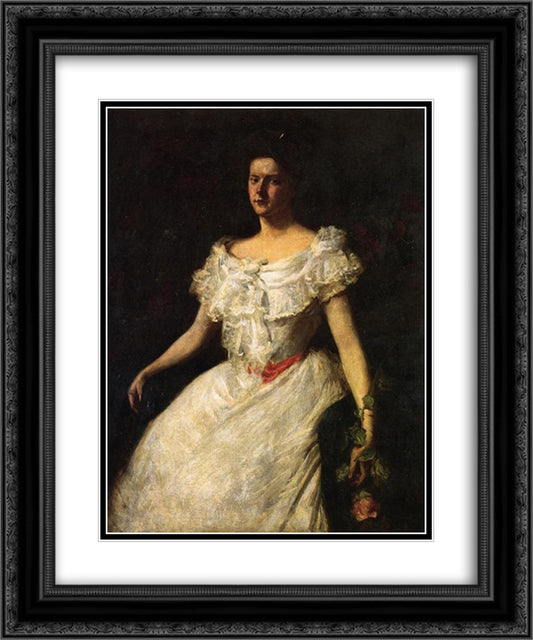 Portrait of a Lady with a Rose 20x24 Black Ornate Wood Framed Art Print Poster with Double Matting by Chase, William Merritt