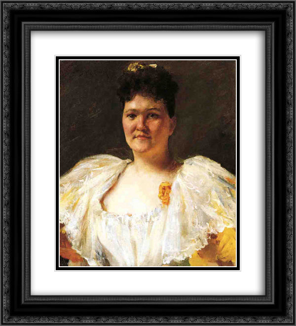 Portrait of a Woman 20x22 Black Ornate Wood Framed Art Print Poster with Double Matting by Chase, William Merritt