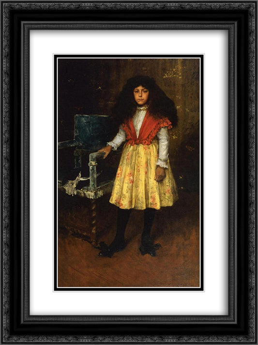 Portrait of Erla Howell (Little Miss H.) 18x24 Black Ornate Wood Framed Art Print Poster with Double Matting by Chase, William Merritt