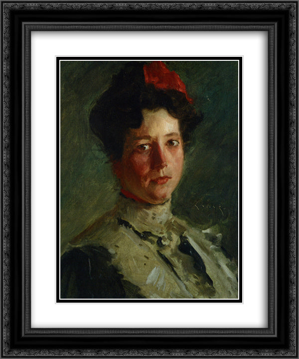 Portrait of Martha Walter 20x24 Black Ornate Wood Framed Art Print Poster with Double Matting by Chase, William Merritt